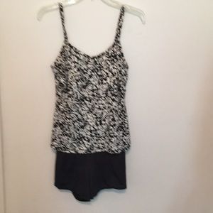 Croft and Barrow l swimsuit black floral on top with boys shorts black size 10